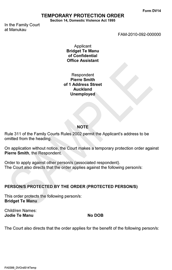 Sample protection order