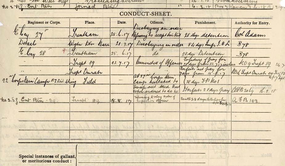 Archibald Baxter: conduct sheet