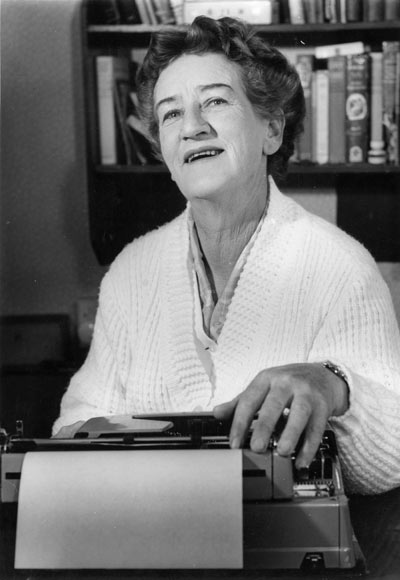 At her typewriter, about 1968