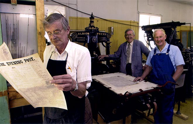 First <em>Evening Post</em> printing press 