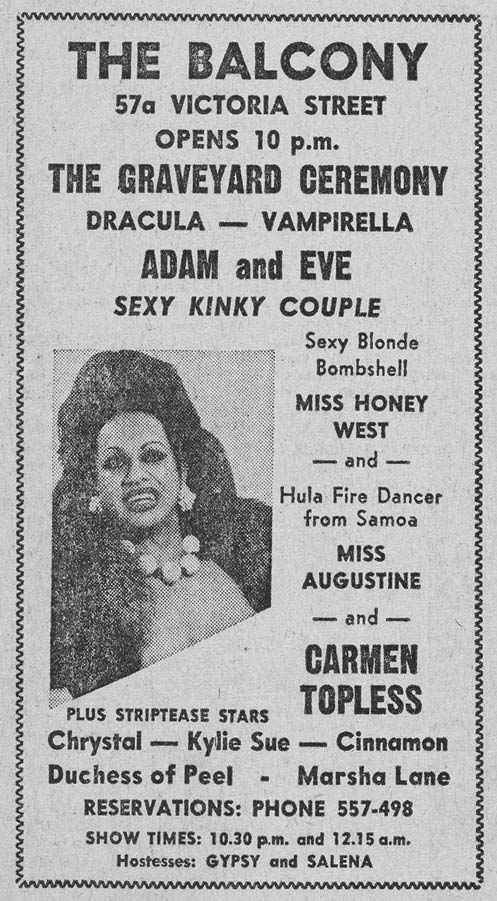 Balcony advertisement, c. 1975