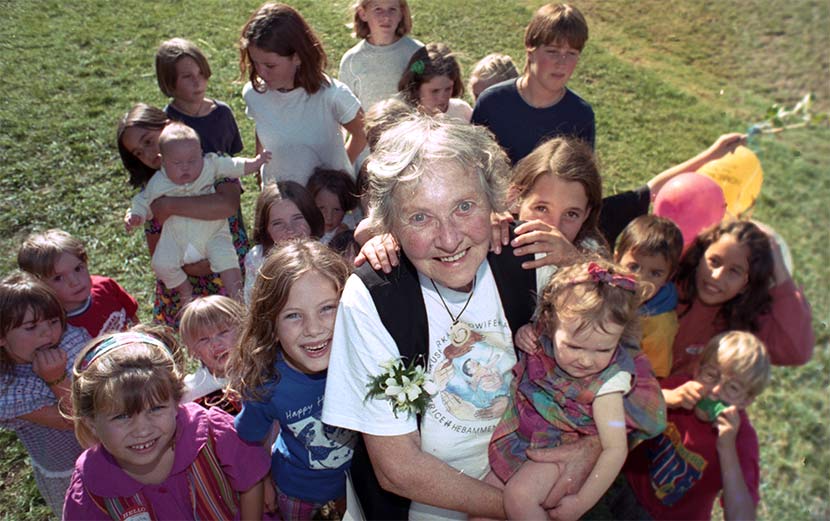 Joan Donley and some of the children she 'caught'