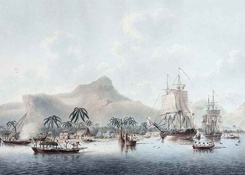 The <em>Resolution</em> and <em>Discovery</em> at Huahine