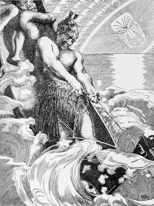 ‘Māui fishing New Zealand out of the ocean’