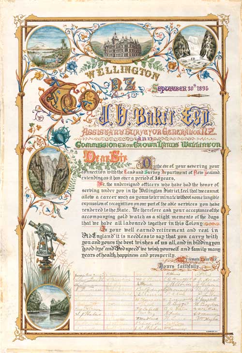 Scroll presented to John Holland Baker by colleagues on his retirement in 1896