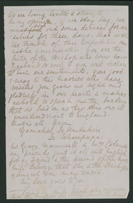 Letter from a Māori chief in England