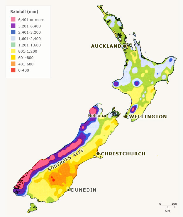 New Zealand annual rainfall