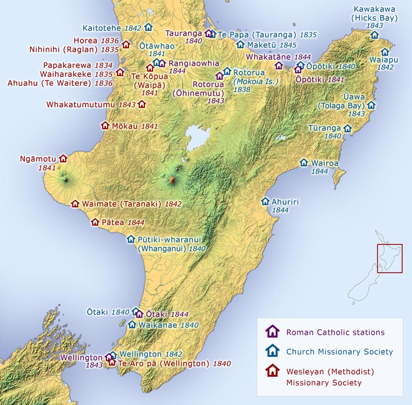Mission stations to 1845, southern North Island