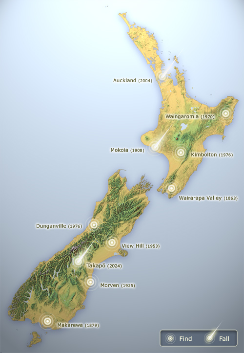 Recorded meteorites in New Zealand