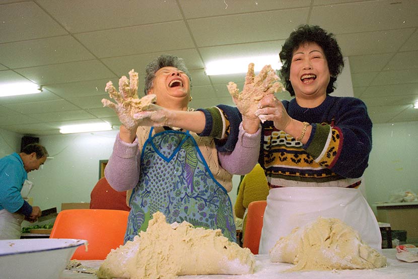 Making red bean dumplings