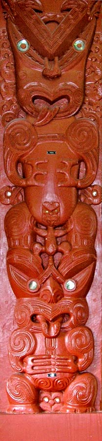 Carved wall post of Taraia and Te Huki