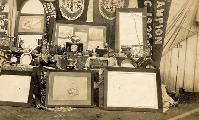 Trophies awarded to the Waitere II, skippered by William 'Farmer' Willetts between 1919 and 1927