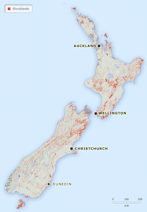 Distribution of shrublands