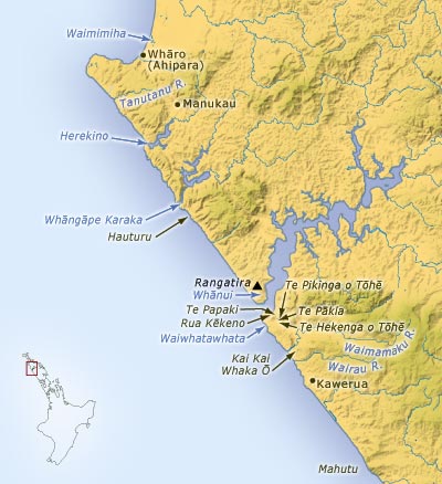 Places named by Tōhē, around Hokianga Harbour 