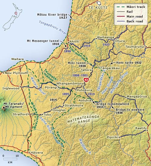 Rail and roads in inland Taranaki, 1890s–1930s