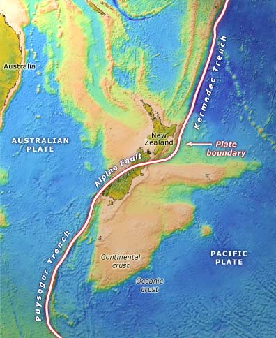 Plate boundary through New Zealand 