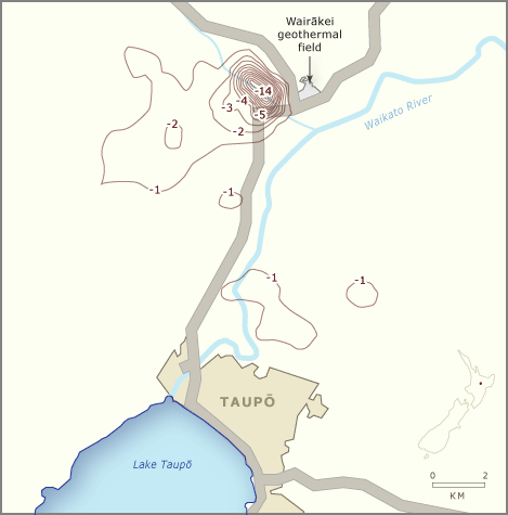 Subsidence around Wairākei geothermal field