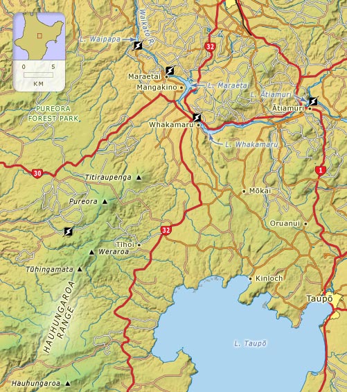 North and west of Taupō