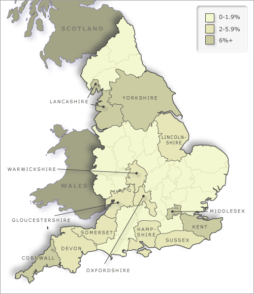 Major source counties of English immigrants to New Zealand,    1871–90
