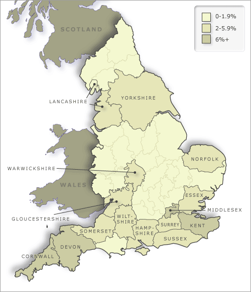 New Zealand Company emigrants by English county of    origin