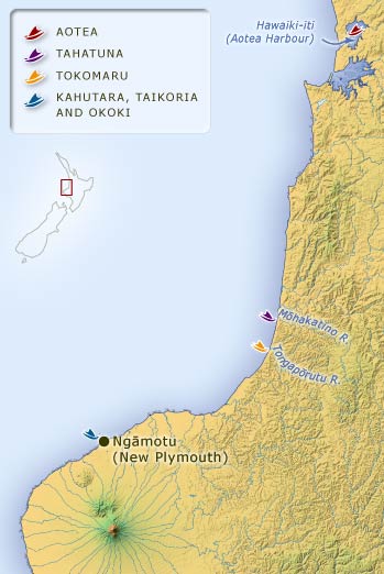 Landing places of the North Island west coast canoes