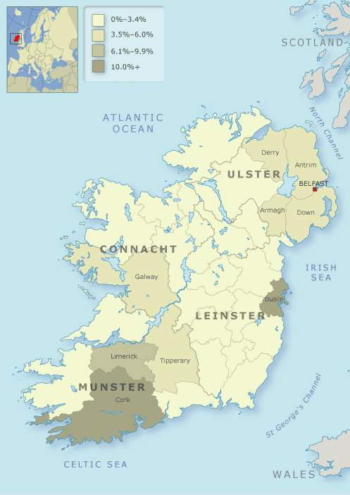 Changing county origins of Irish immigrants 