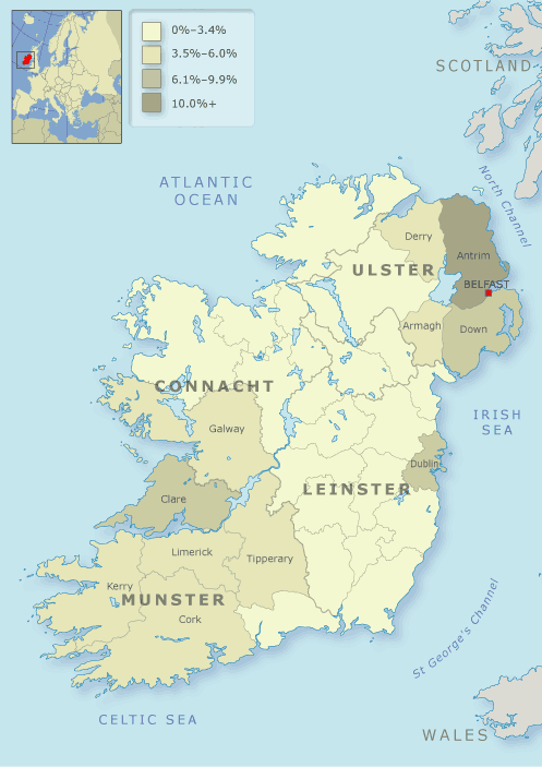 County of origin of Irish immigrants, 1853–70 