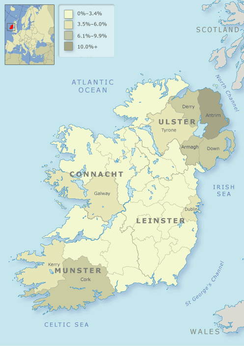 County of origin of Irish immigrants, 1916–45 