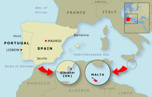 Portugal, Spain, Gibraltar and Malta