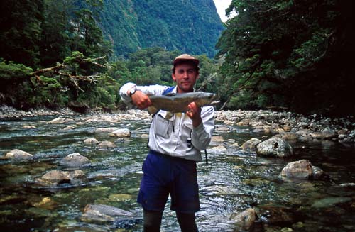 Angler and brown trout