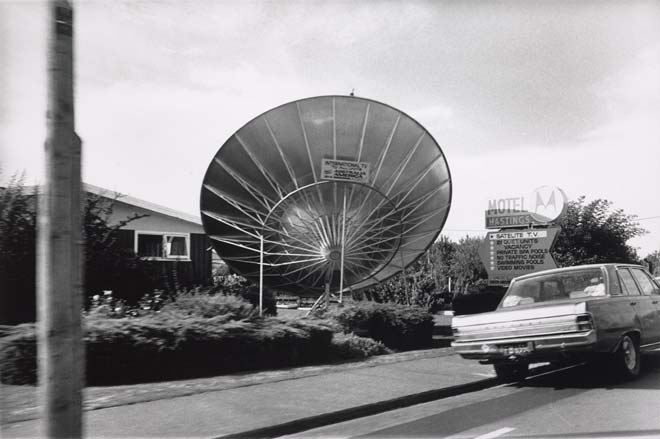 Giant satellite dish, Motel Hastings