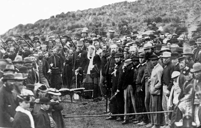 Turning the first sod, South Island main trunk line
