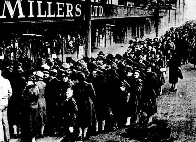 War-time queue for rationed goods