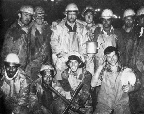 Tunnellers, including a young Tim Shadbolt, working on the Manapouri power station project in 1967