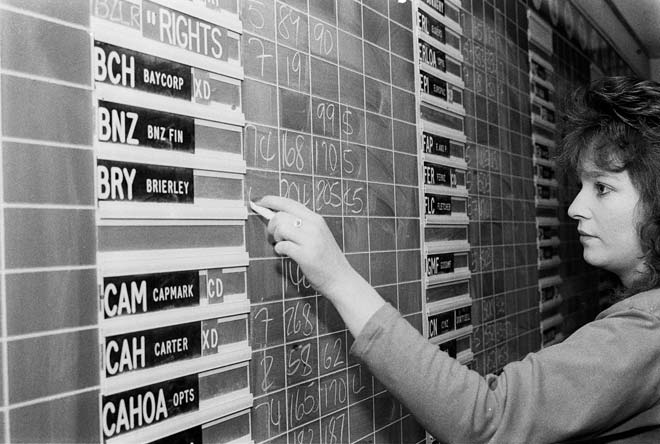 Wellington Stock Exchange chalkie, 1989