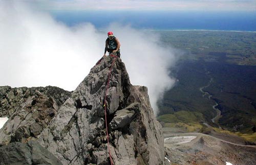 Rock climbing on Mt Taranaki