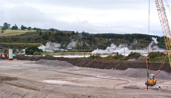 Steam rising from lake and surrounding land