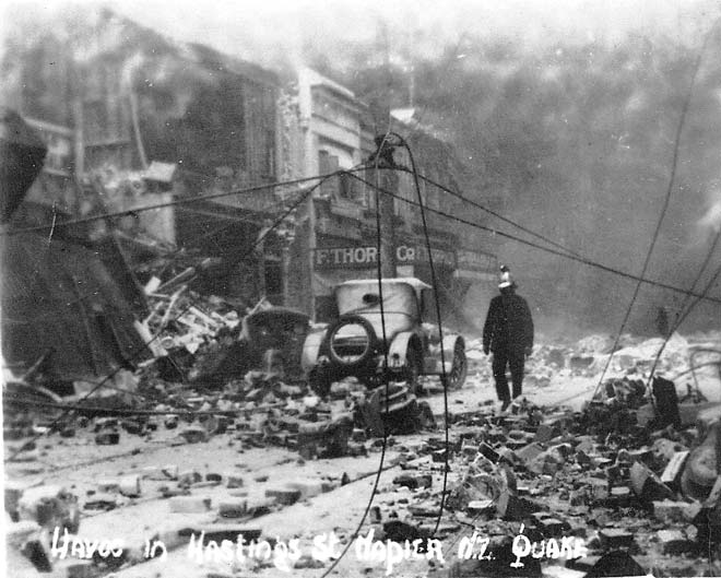 Fire fighter in the wreckage
