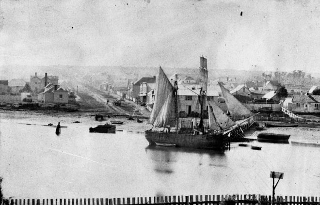 Brigantine at Riverton, about 1860