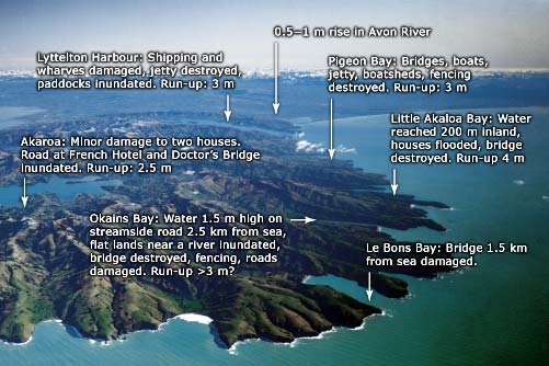 Image of Bank Peninsular overlaid with descriptions of different areas