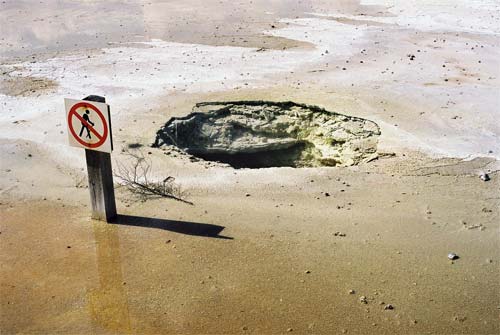 Collapsed crater in sinter terrace