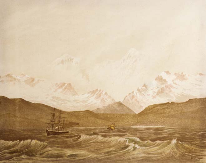 Mt Cook and Mt Tasman from the sea