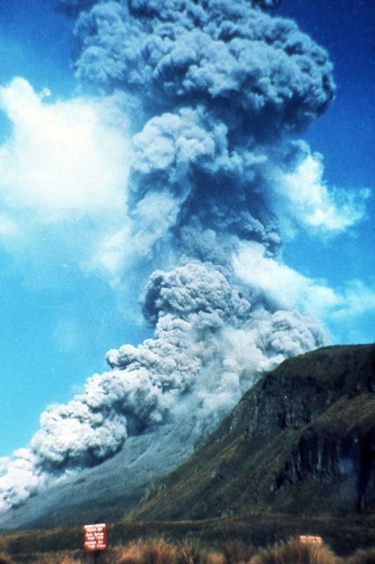 Mt Ngāuruhoe erupting, 1975 