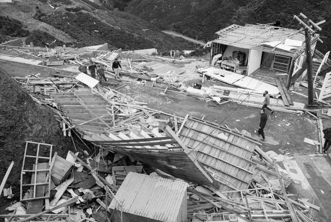 Wrecked remains of a house
