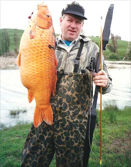 Bow hunter and koi carp