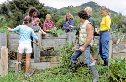 WWOOFers making compost
