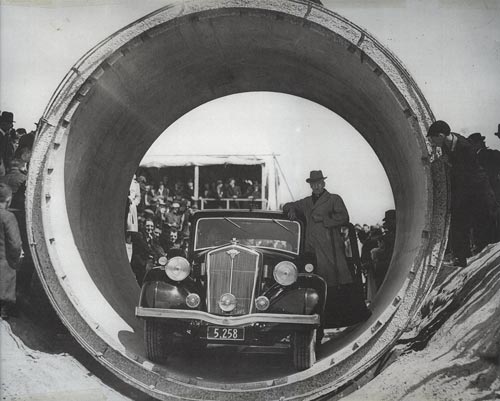 Bob Semple in an irrigation pipe 