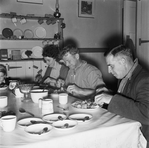 Dinner at Manuka Point station, 1943