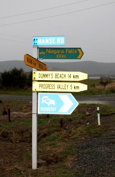 Road sign, coastal Southland