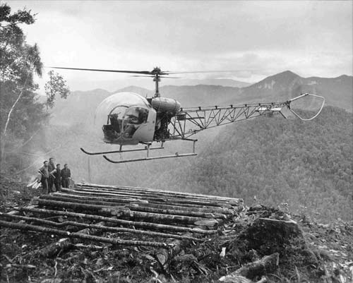 Helicopter at prospecting camp